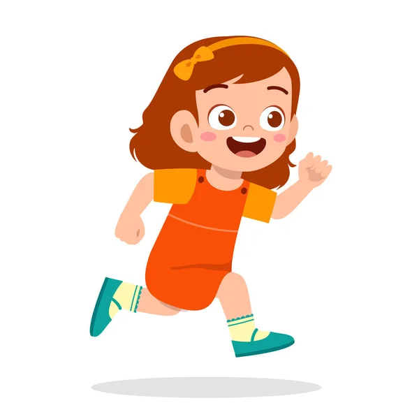 Happy cute gadis kecil berjalan begitu cepat — Stok Ilustrasi Happy Cute Gadis Kecil Berjalan Begitu Cepat Stok Vektor