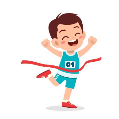 Küçük tatlı çocuk maraton koşuyor ve kazanıyor.