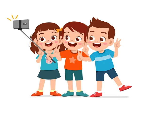 Lindo Niño Niña Tomar Selfie Juntos — Vector de stock