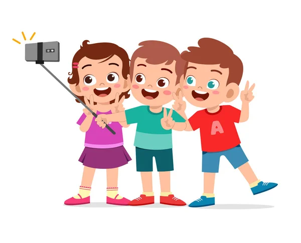 Lindo Niño Niña Tomar Selfie Juntos — Vector de stock