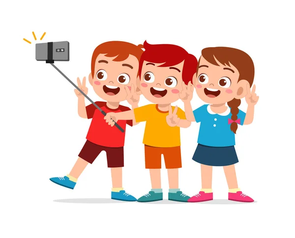 Lindo Niño Niña Tomar Selfie Juntos — Vector de stock