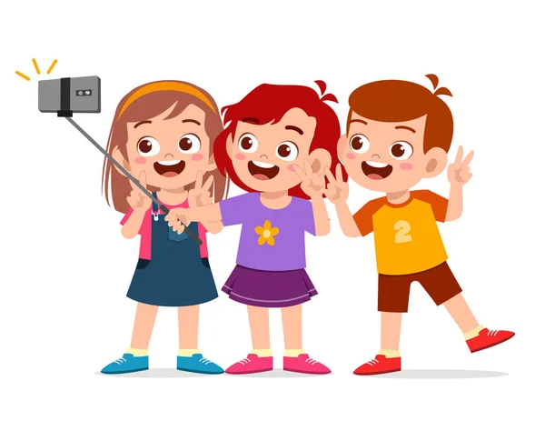 Lindo Niño Niña Tomar Selfie Juntos — Vector de stock