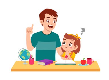 cute little girl study with father at home together