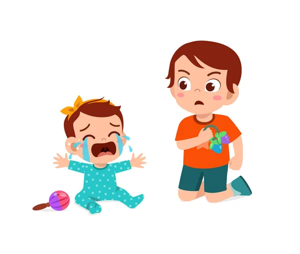 Bad Little Boy Make Baby Sibling Cry — Stock Vector