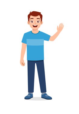 young good looking man doing greet pose and say hi