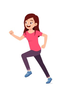 young good looking woman doing run pose