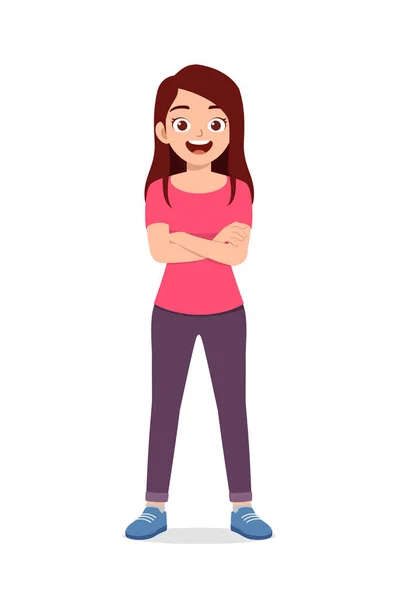 Young Good Looking Woman Doing Arm Crossed Pose Confident — Vector de stock