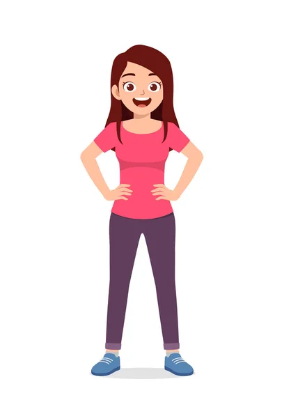 Junge Gut Aussehende Frau Macht Arm Hüfte Pose Mit Selbstbewussten — Stockvektor