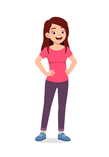 Young Good Looking Woman Doing Arm Hip Pose Confident — Stock Vector