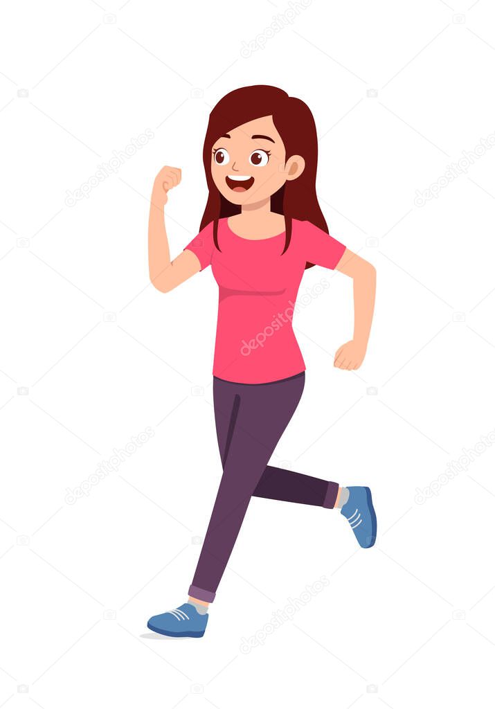 young good looking woman doing run pose