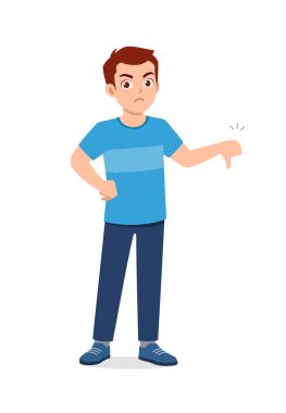 young good looking man doing thumb down pose