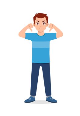 young good looking man doing thumb down pose