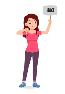 young good looking woman doing thumb down pose