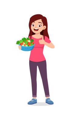 young good looking woman eat fruit and vegetable