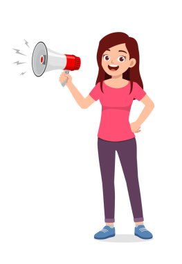 young good looking woman holding megaphone and scream