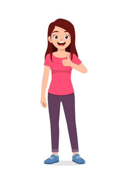 Young Good Looking Woman Doing Thumb Pose — Stock Vector