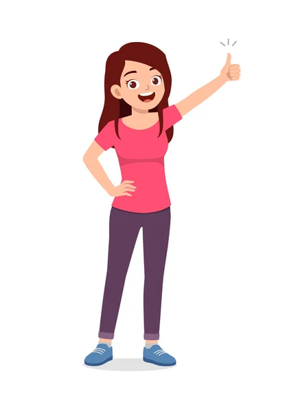 Young Good Looking Woman Doing Thumb Pose — Vector de stock