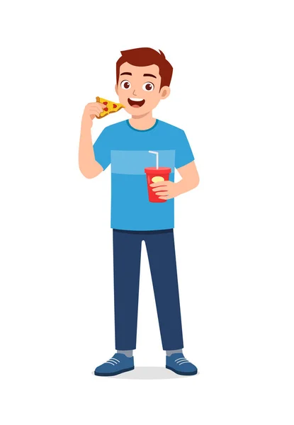 Young Good Looking Man Eat Unhealthy Fast Food — Image vectorielle