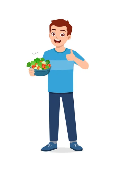 Young Good Looking Man Eat Fruit Vegetable — 图库矢量图片