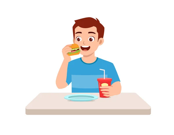 Young Good Looking Man Eat Unhealthy Fast Food — Vector de stock