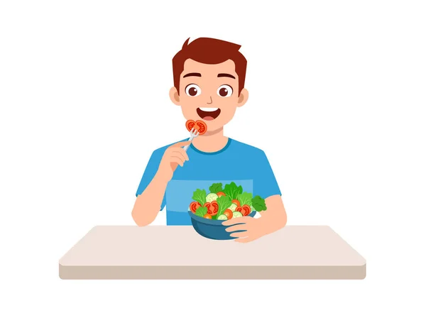 Young Good Looking Man Eat Fruit Vegetable — Stock Vector