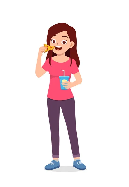 Young Good Looking Woman Eat Unhealthy Fast Food — Διανυσματικό Αρχείο