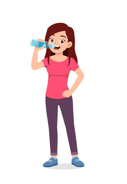 Young Good Looking Woman Drink Water Bottle — Διανυσματικό Αρχείο