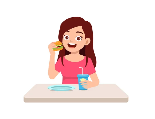 Young Good Looking Woman Eat Unhealthy Fast Food — Image vectorielle
