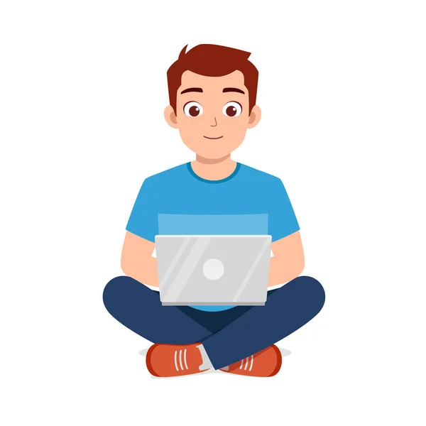 Young Good Looking Man Using Laptop Work — Stock Vector