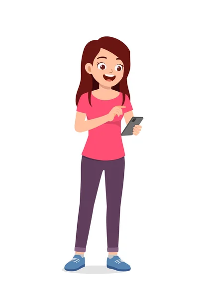 Young Good Looking Woman Using Modern Smartphone — Stock Vector