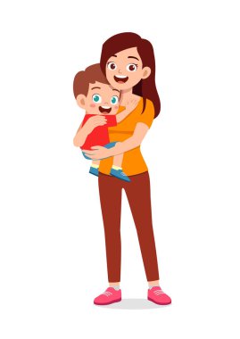 young good looking mother carry cute kid