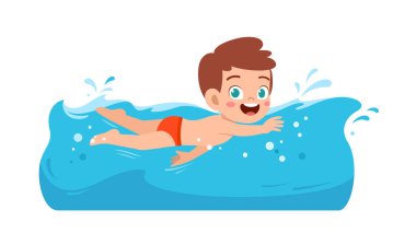 cute little kid boy swim under water on summer holiday
