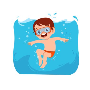cute little kid boy swim under water on summer holiday