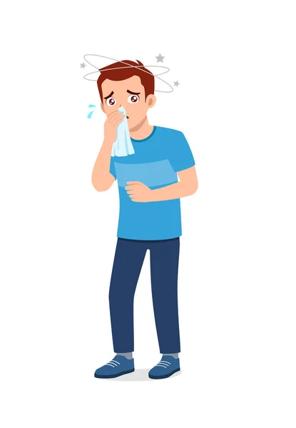 Young Good Looking Man Feel Flu Pain — Vector de stock