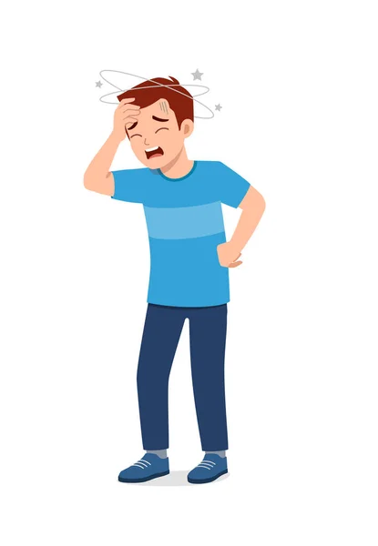 Young Good Looking Man Feel Headache Pain — Stockvector