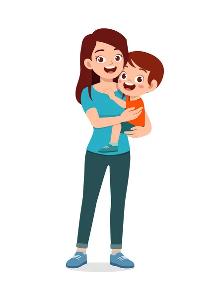 Young Good Looking Mother Carry Cute Kid — Stockvector