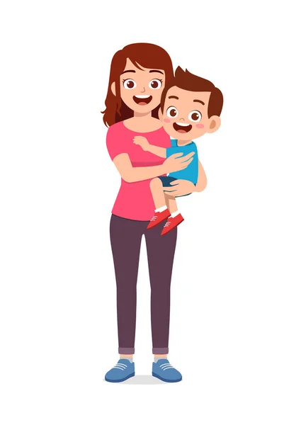 Young Good Looking Mother Carry Cute Kid — Stock Vector