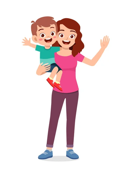 Young Good Looking Mother Carry Cute Kid — Vector de stock