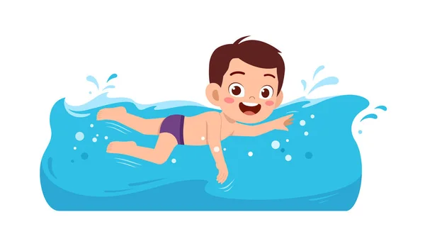 Cute Little Kid Boy Swim Water Summer Holiday — ストックベクタ