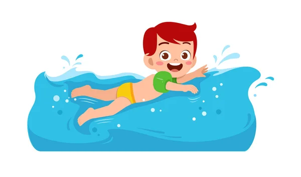 Cute Little Kid Boy Swim Water Summer Holiday — Stok Vektör