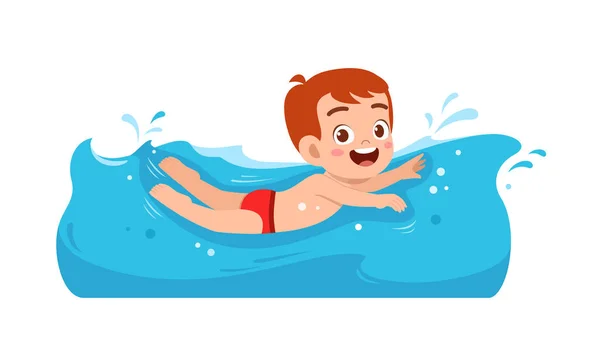 Cute Little Kid Boy Swim Water Summer Holiday — Vettoriale Stock