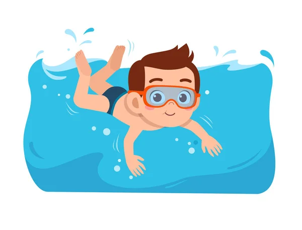 Netter Kleiner Junge Schwimmt Sommerurlaub Unter Wasser — Stockvektor