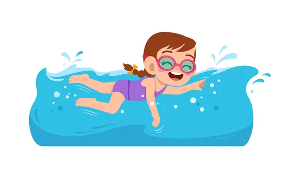 Cute Little Kid Girl Swim Water Summer Holiday — Διανυσματικό Αρχείο