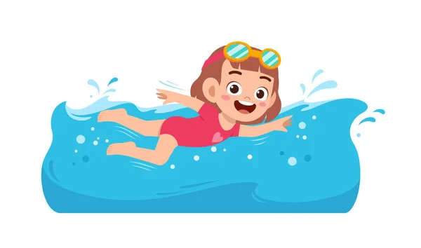 Cute Little Kid Girl Swim Water Summer Holiday — Stock Vector