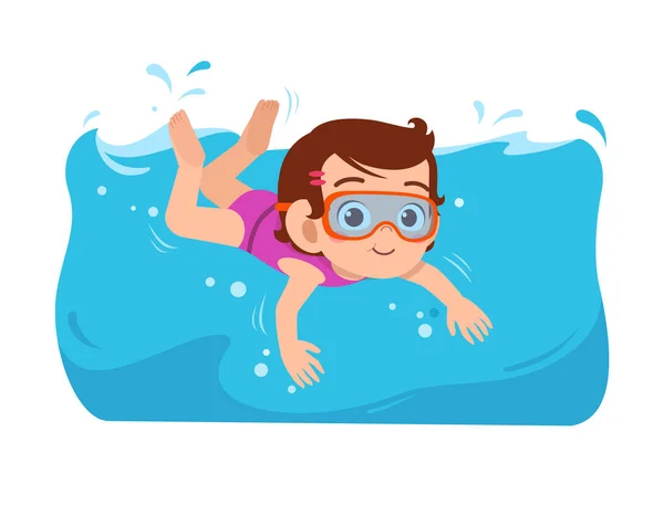 Drăguț Copil Fată Înoată Sub Apă Vacanța Vară — Vector de stoc
