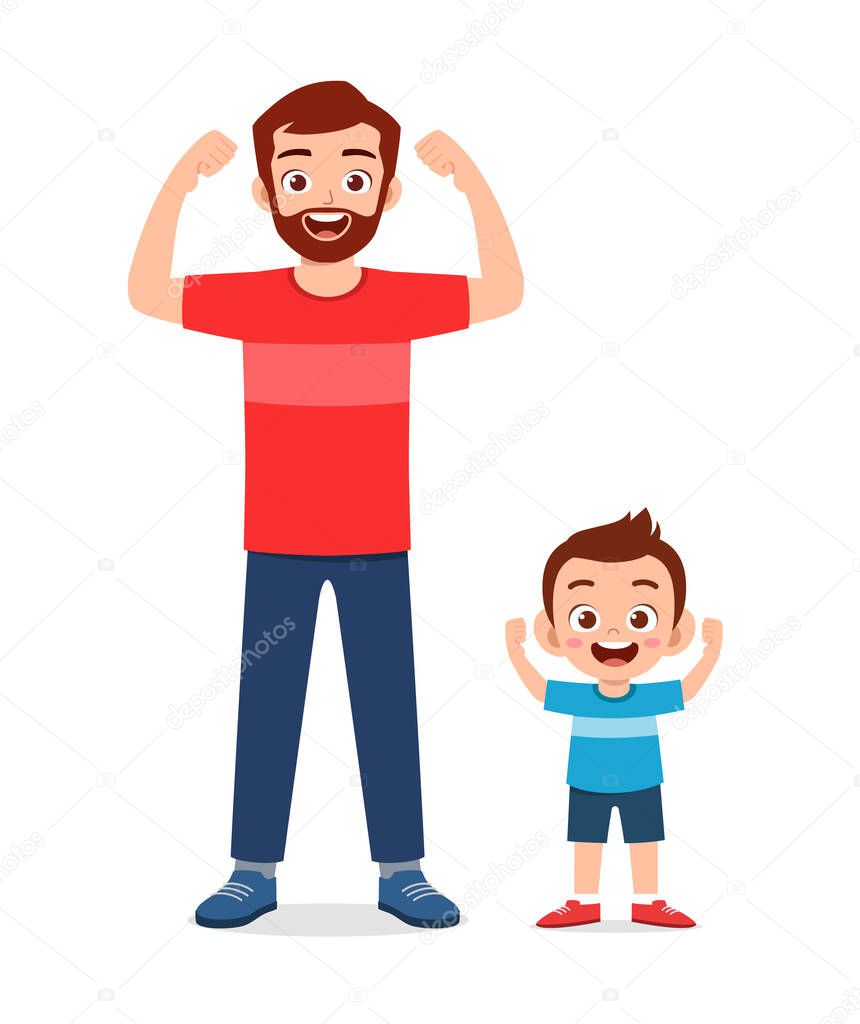 cute little kid copy dad strong pose