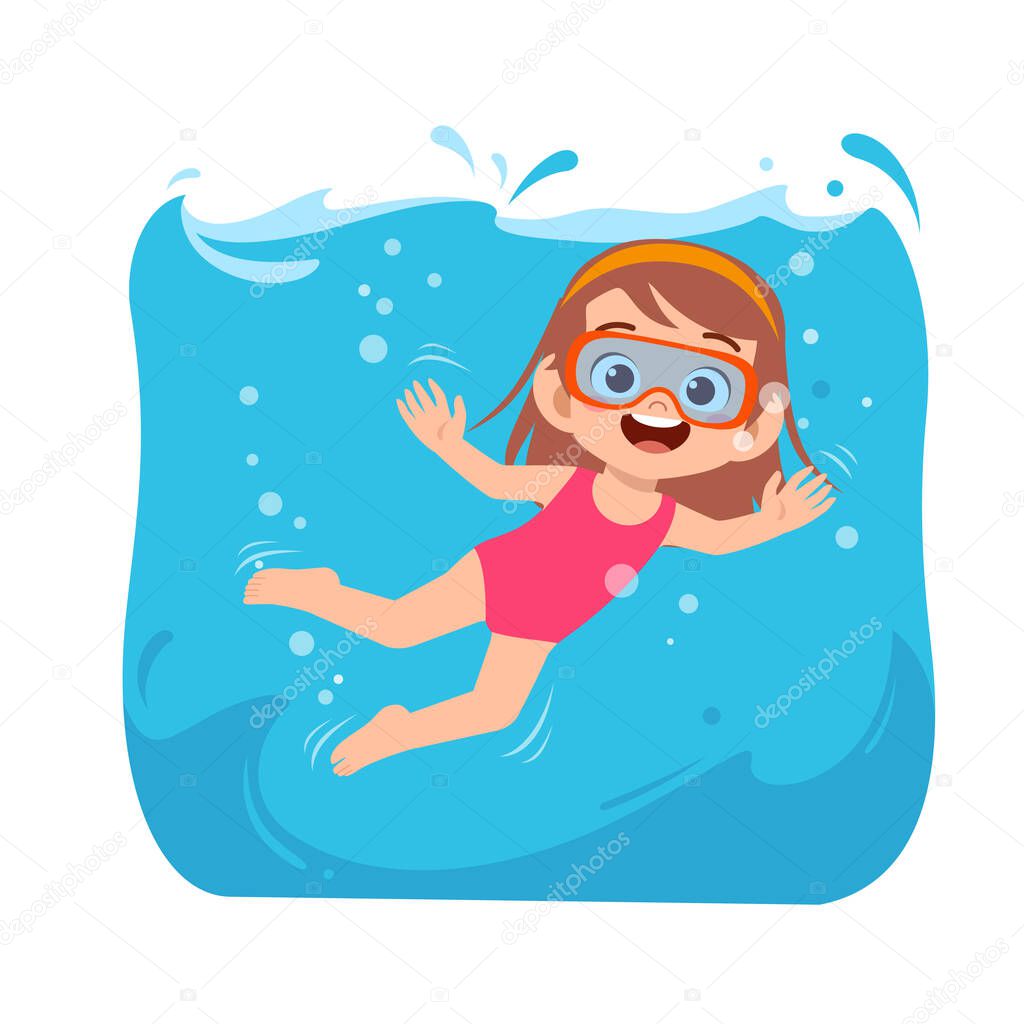 cute little kid girl swim under water on summer holiday