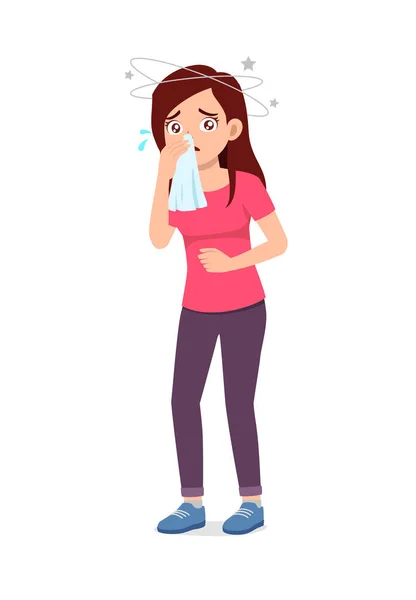 Young Good Looking Woman Feel Flu Pain — Stock Vector