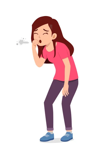 Young Good Looking Woman Feel Sick Cough — Stockvector
