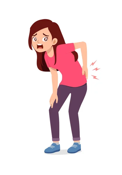 Young Good Looking Woman Feel Low Back Pain — Stockvector